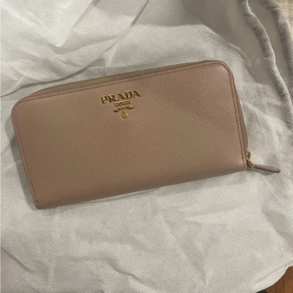 Prada zip around wallet light pink new